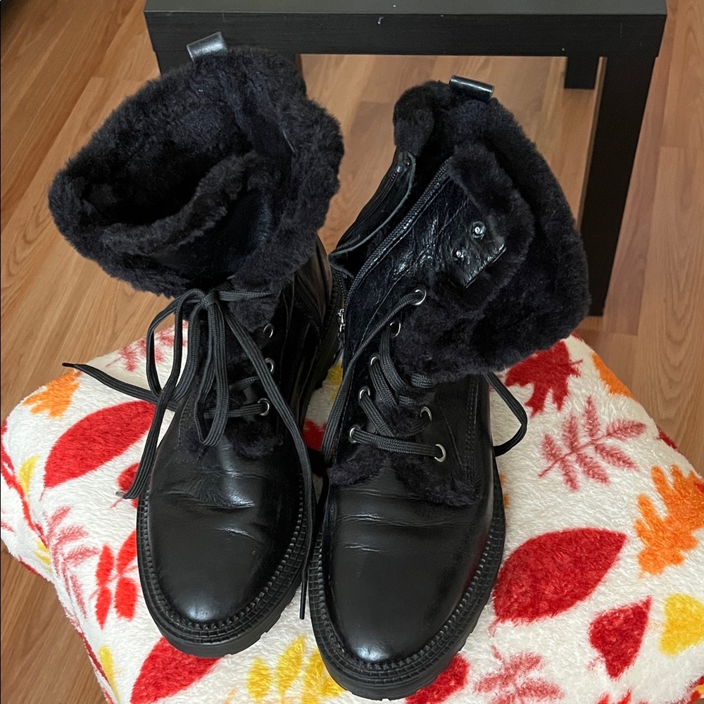 Zara Black Combat Boots with Fur Lining